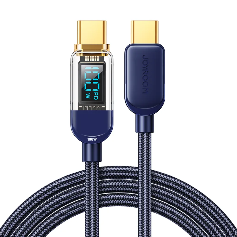 Kábel Joyroom A4 USB-C / USB-C 100 W 1,2 m s displejom – modrý