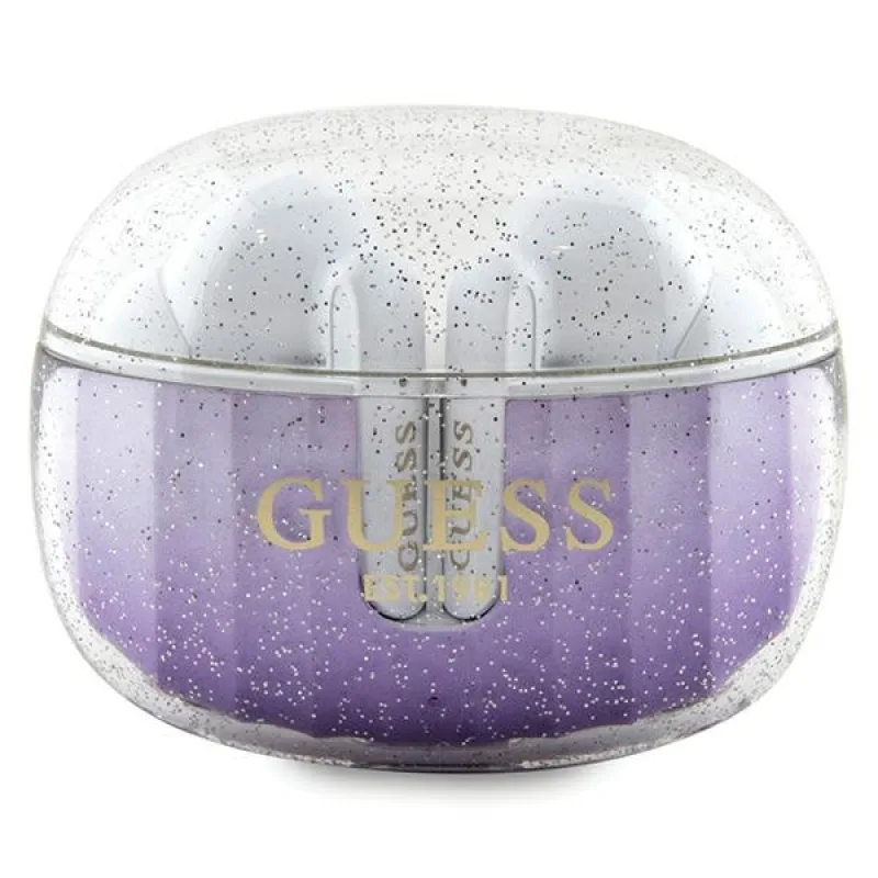 Bluetooth slúchadlá Guess Glitter Gradient TWS s dokovacou stanicou - fialové