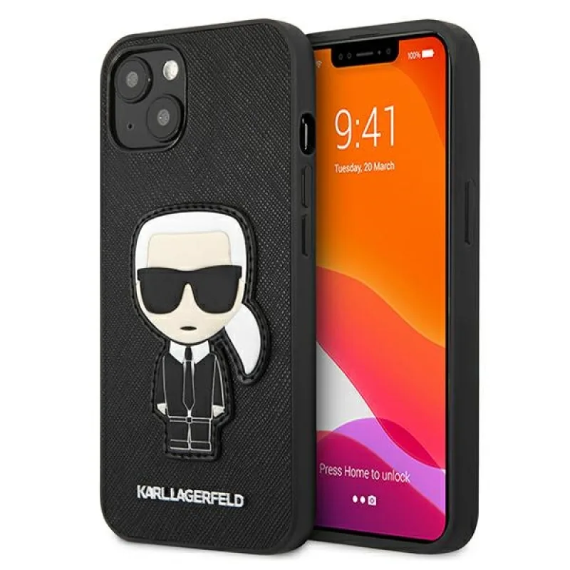 Karl Lagerfeld Saffiano Ikonik Karl's Patch Case pre iPhone 13 mini - čierny