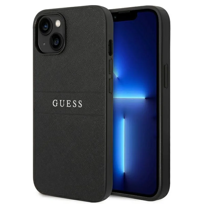 Guess Saffiano Strap Case pre iPhone 14 Plus – čierny