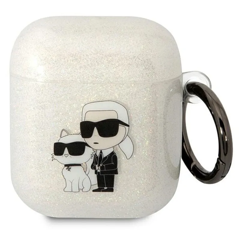 Karl Lagerfeld KLA2HNKCTGT kryt Airpods 1/2 priehľadný Gliter Karl&Choupette