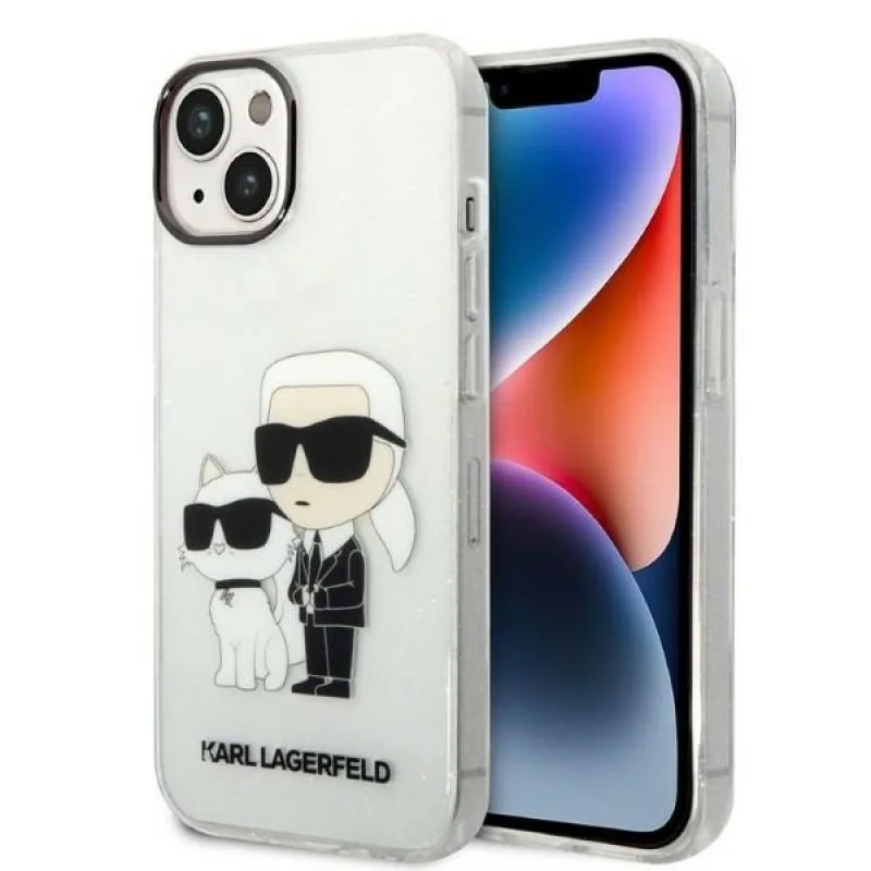 Obal Karl Lagerfeld Glitter Karl&Choupette pre iPhone 14 Plus - priehľadný
