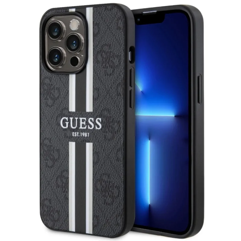 Guess GUHMP13LP4RPSK iPhone 13 Pro / 13 6,1" čierno/čierne pevné puzdro 4G Printed Stripes MagSafe