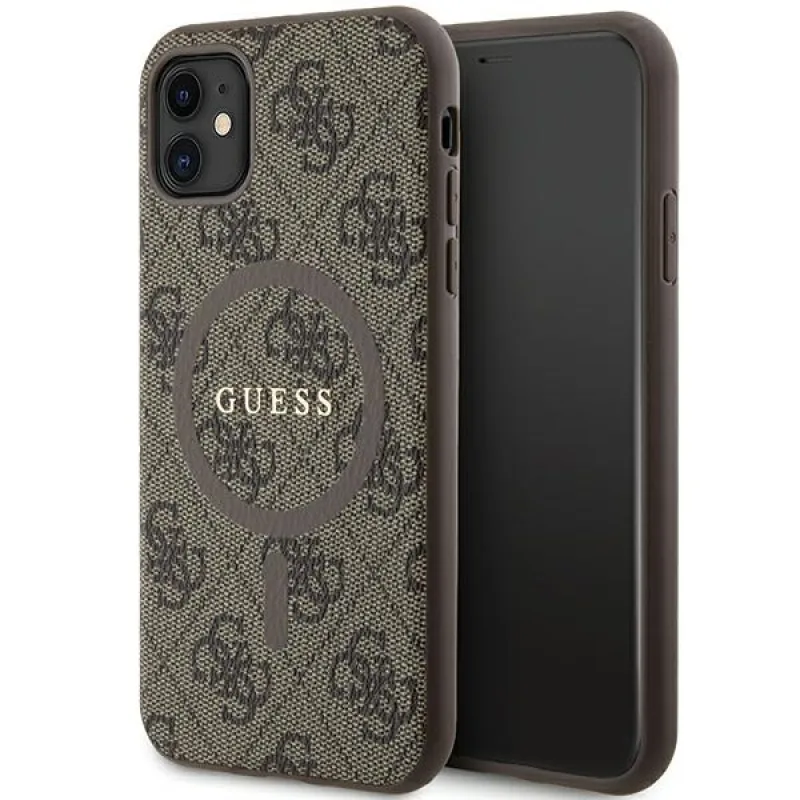 Guess GUHMN61G4GFRW iPhone 11 6,1" / Xr hnedo/hnedé pevné puzdro kolekcia 4G Kožené kovové logo MagSafe
