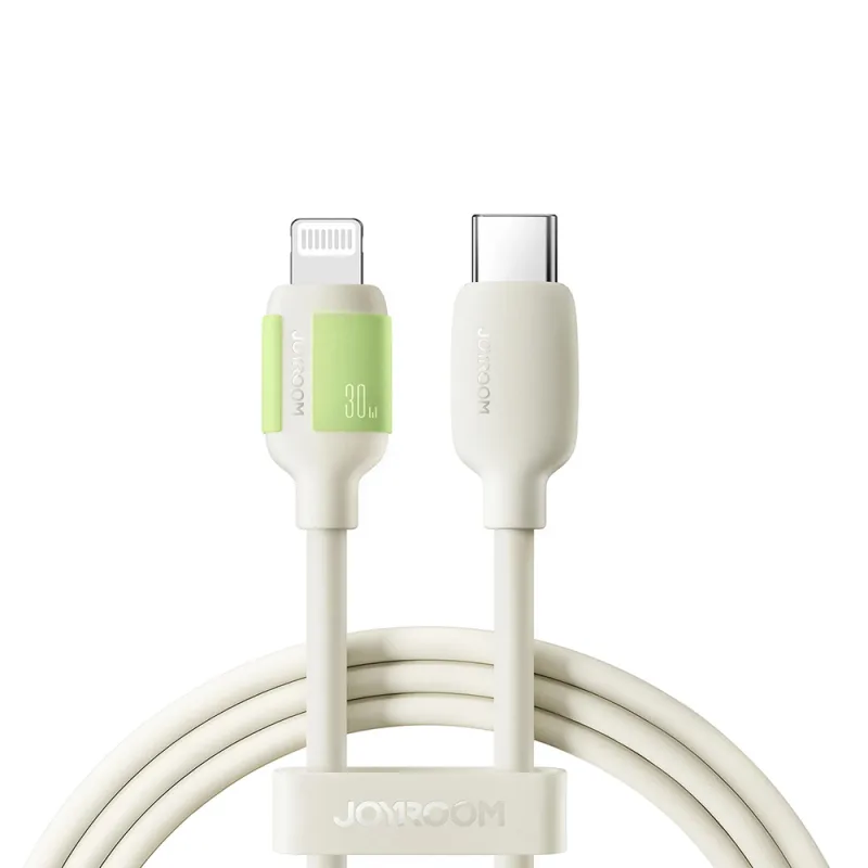 Joyroom S-A53 30 W USB-C – Lightning kábel s fluorescenčnou koncovkou 2 m – béžový