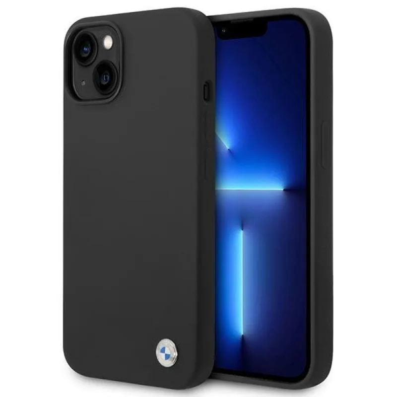Puzdro BMW BMHCP14MSILBK iPhone 14 Plus 6,7" čierne/čierne silikónové kovové logo