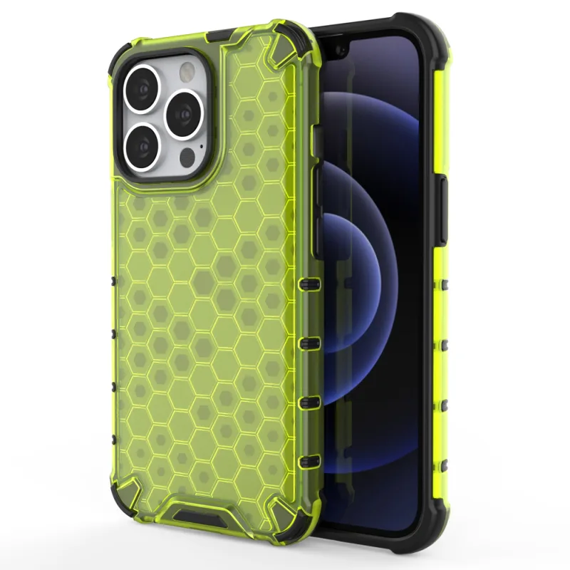 Pancierový kryt Honeycomb Case s TPU Bumper pre iPhone 13 Pro zelený