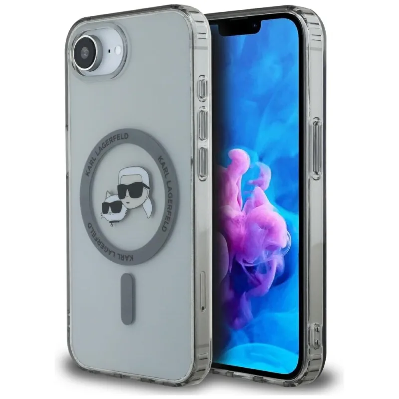 Karl Lagerfeld IML kovové puzdro Karl & Choupette Heads MagSafe iPhone 16e – čierne
