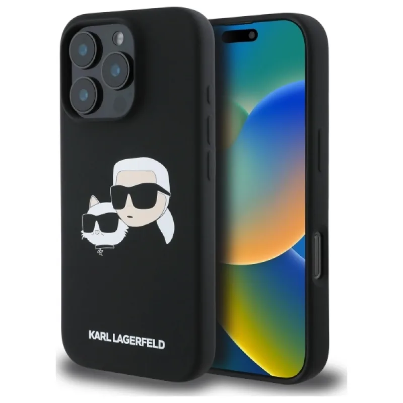 Karl Lagerfeld silikónové puzdro na hlavy Print MagSafe pre iPhone 16 Pro Max - čierne