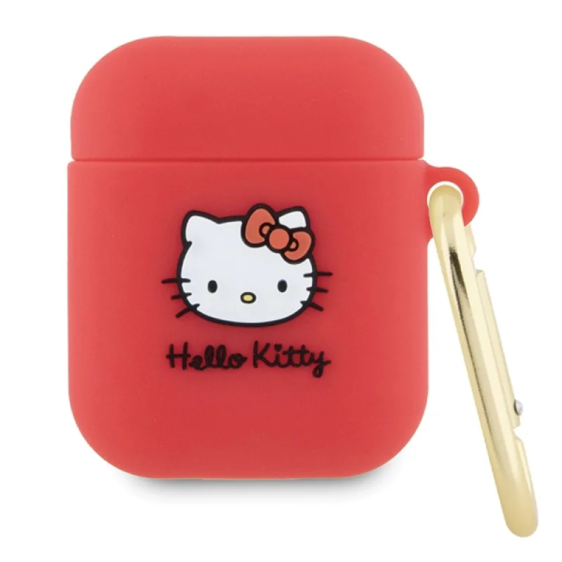 Silikonové puzdro Hello Kitty 3D Kitty Head pre AirPods 1/2 - fuchsiové