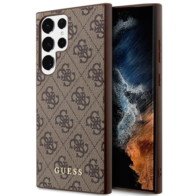 Guess GUHCS23LG4GFBR S23 Ultra S918 hnedé/hnedé pevné puzdro 4G kovové zlaté logo