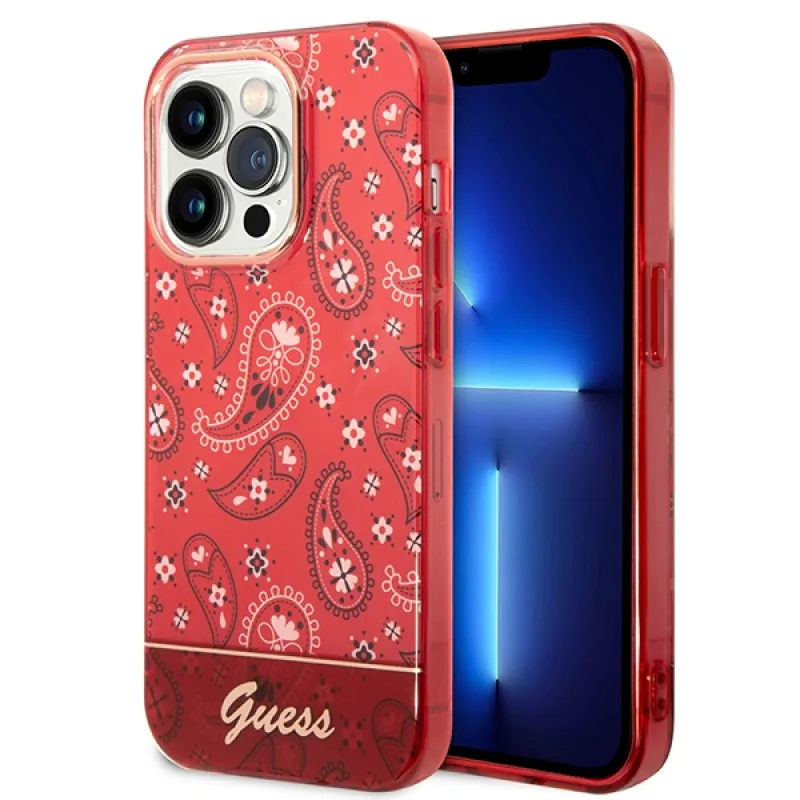 Guess GUHCP14XHGBNHR iPhone 14 Pro Max 6,7" červeno/červené pevné puzdro Bandana Paisley