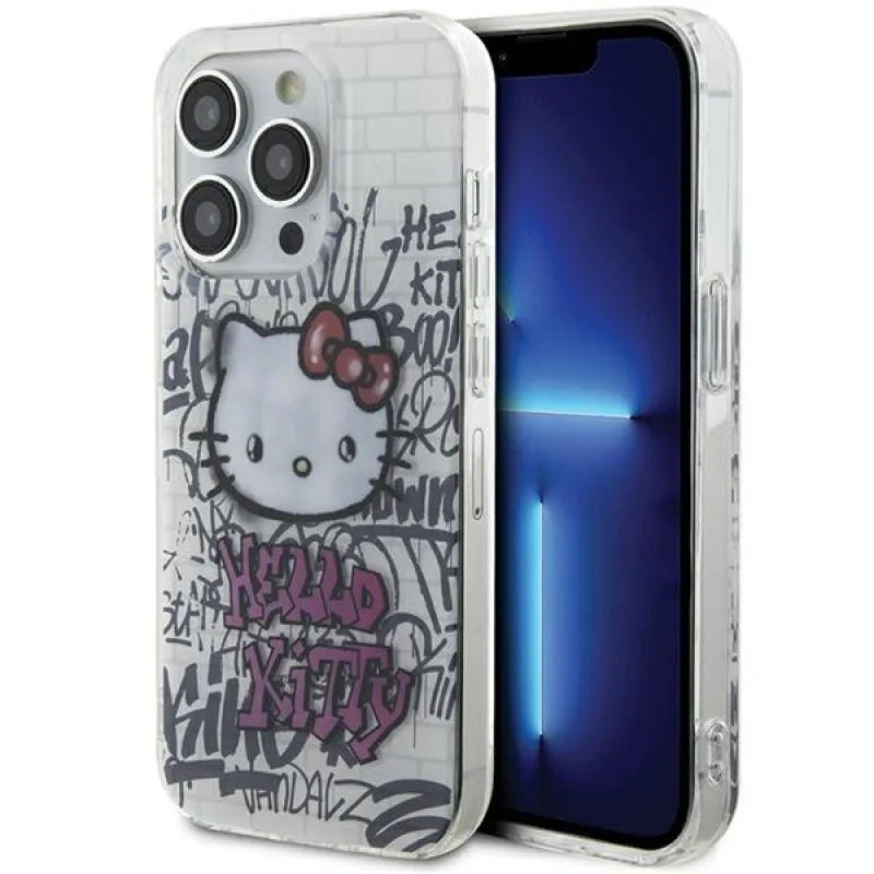 Puzdro Hello Kitty IML Kitty On Bricks Graffiti pre iPhone 13 Pro Max - biele