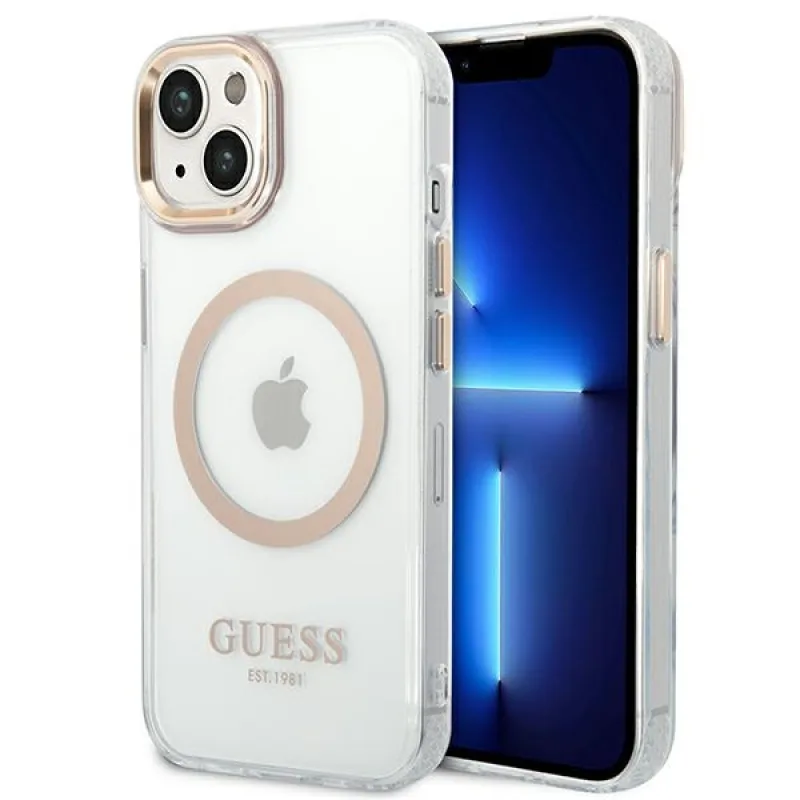 Guess GUHMP14SHTRMD iPhone 14 6,1" zlaté / zlaté pevné puzdro Metal Outline Magsafe