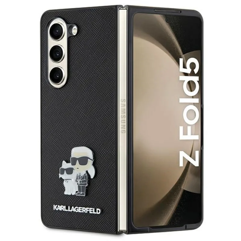 Puzdro Karl Lagerfeld Saffiano Karl&Choupette Pin pre Samsung Galaxy Z Fold 5 - čierne