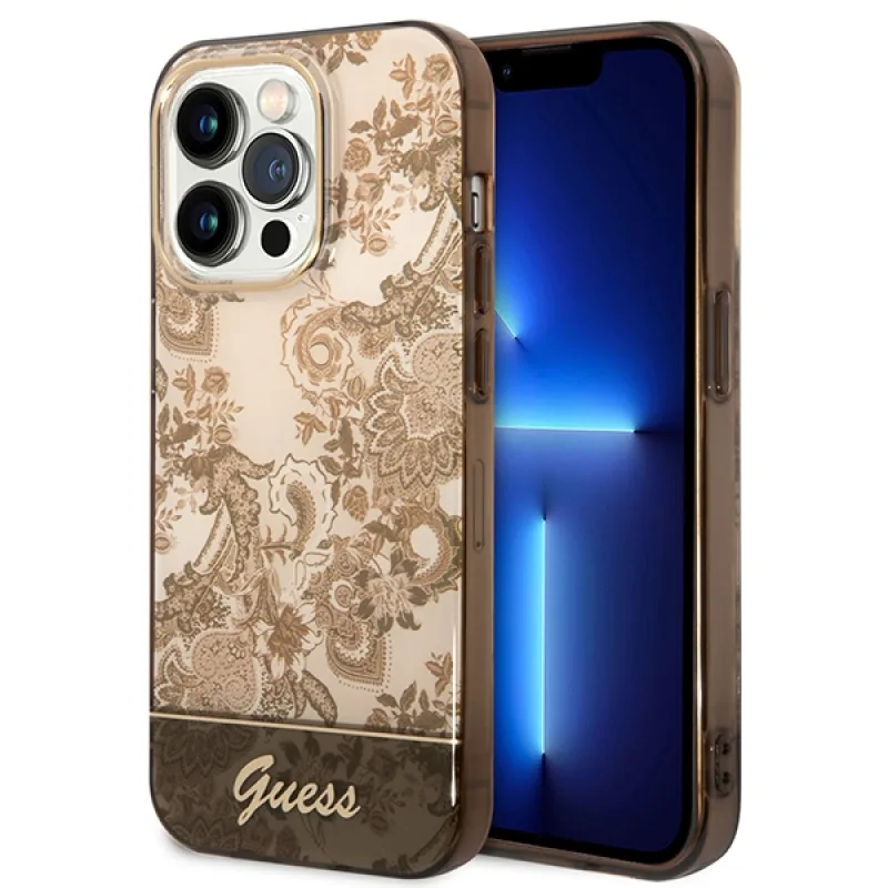 Guess GUHCP14XHGPLHC iPhone 14 Pro Max 6,7" okrové pevné puzdro Porcelain Collection