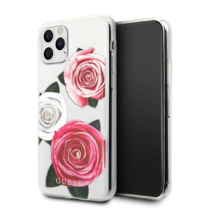 Priehľadné pevné puzdro Guess GUHCN58ROSTRT iPhone 11 Pro Flower Desire Pink & White Rose