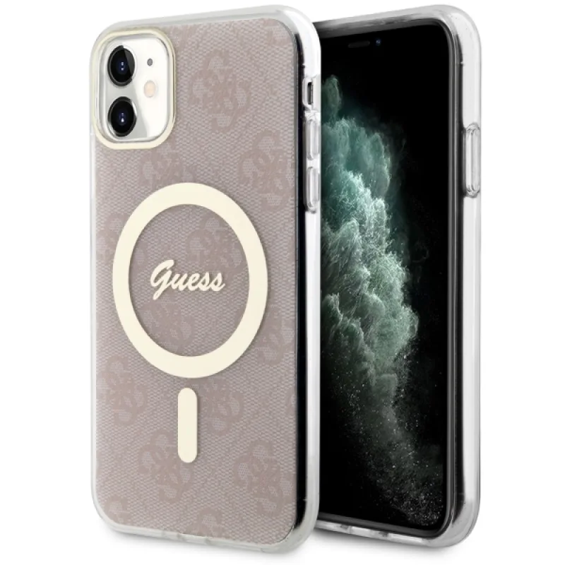 Guess GUHMN61H4STP iPhone 11 6,1" ružovo-ružové pevné puzdro 4G MagSafe