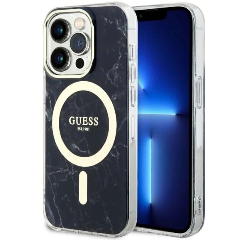 Guess GUHMP14XPCUMAK iPhone 14 Pro Max 6,7" čierno-čierne pevné puzdro Marble MagSafe