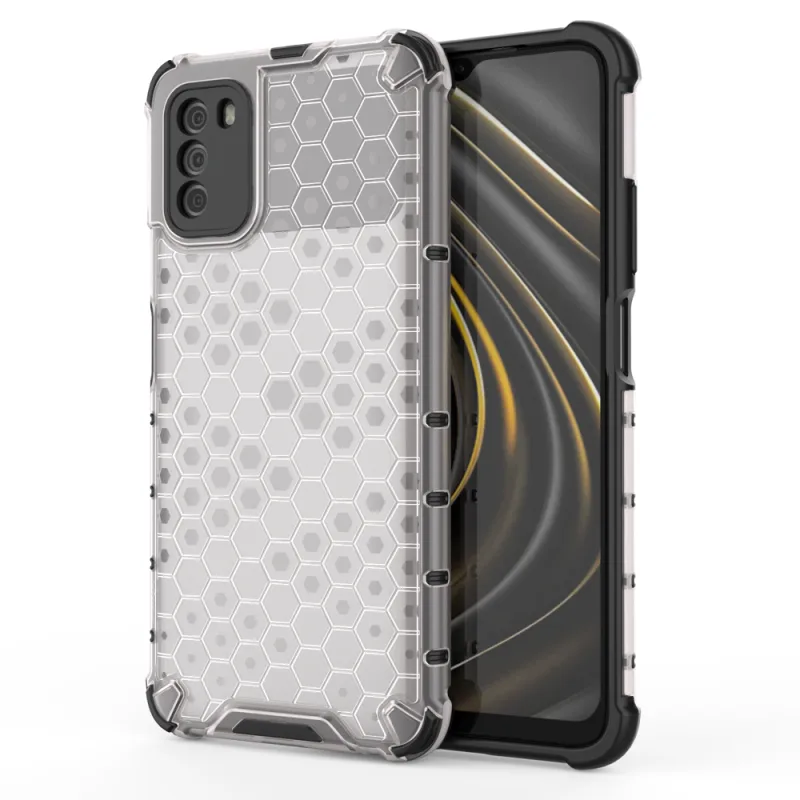 Pancierový kryt Honeycomb Case s TPU Bumper pre Xiaomi Poco M3 priehľadný