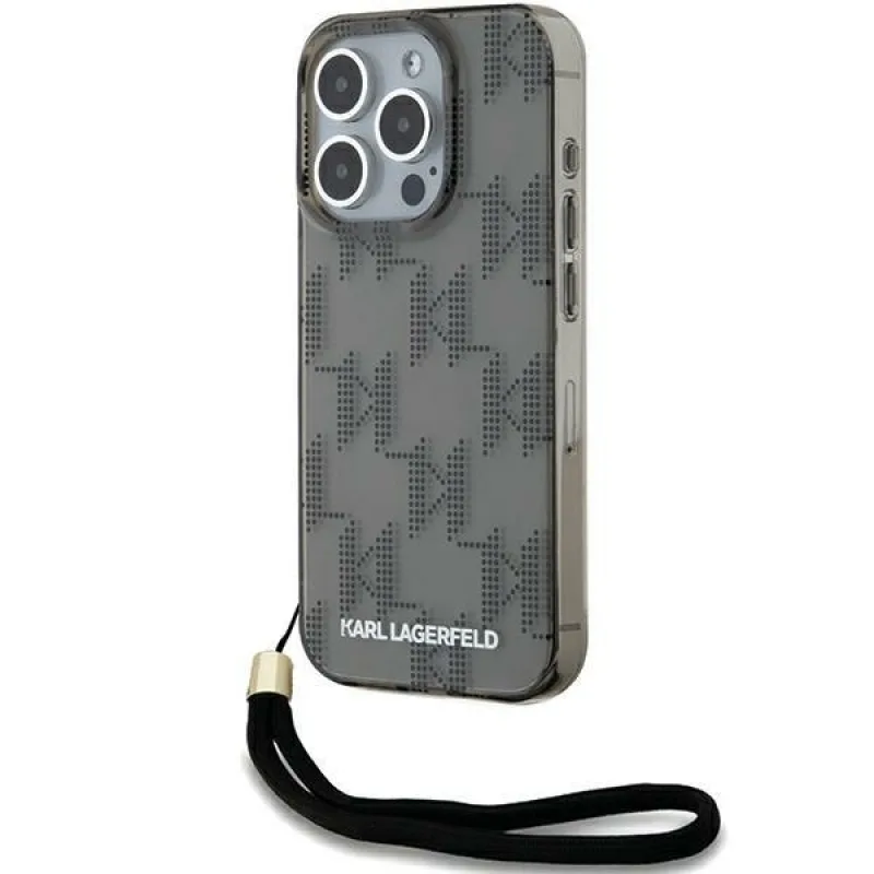 Obal Karl Lagerfeld IML Mono KL Pattern & Cord pre iPhone 15 Pro Max - čierny