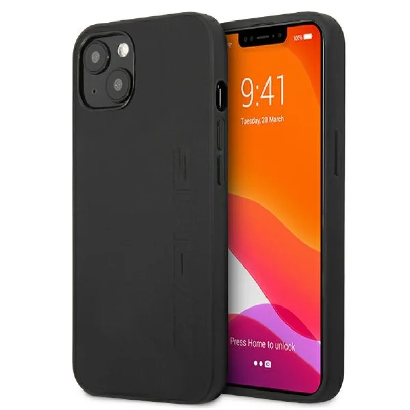 Kožené puzdro AMG Hot Stamped Case pre iPhone 13 mini - čierne