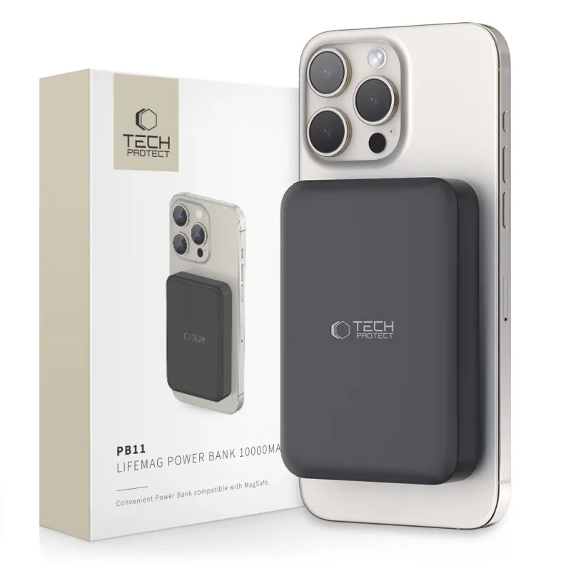Powerbanka Tech-Protect LifeMag PB11 s portom MagSafe 10000mAh 15W USB-C - čierny + kábel USB-C