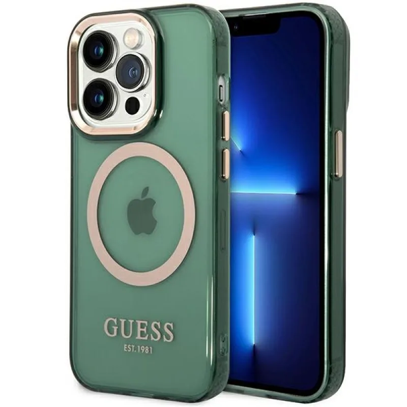 Guess GUHMP14XHTCMA iPhone 14 Pro Max 6,7" zelený/khaki pevný obal Gold Outline Translucent MagSafe