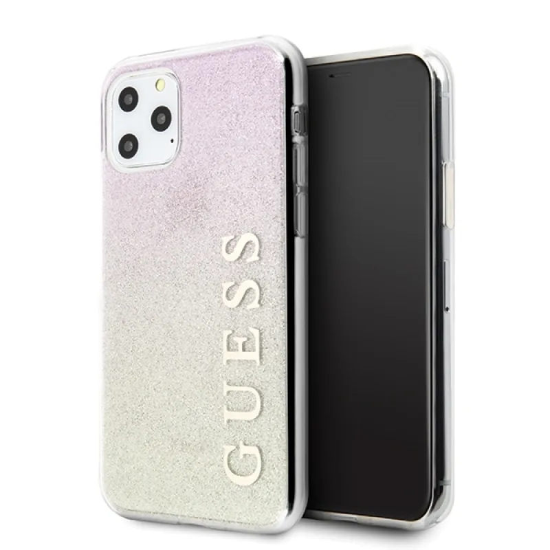 Guess GUHCN65PCUGLGPI iPhone 11 Pro Max ružové zlato/zlatoružové pevné puzdro Gradient Glitter