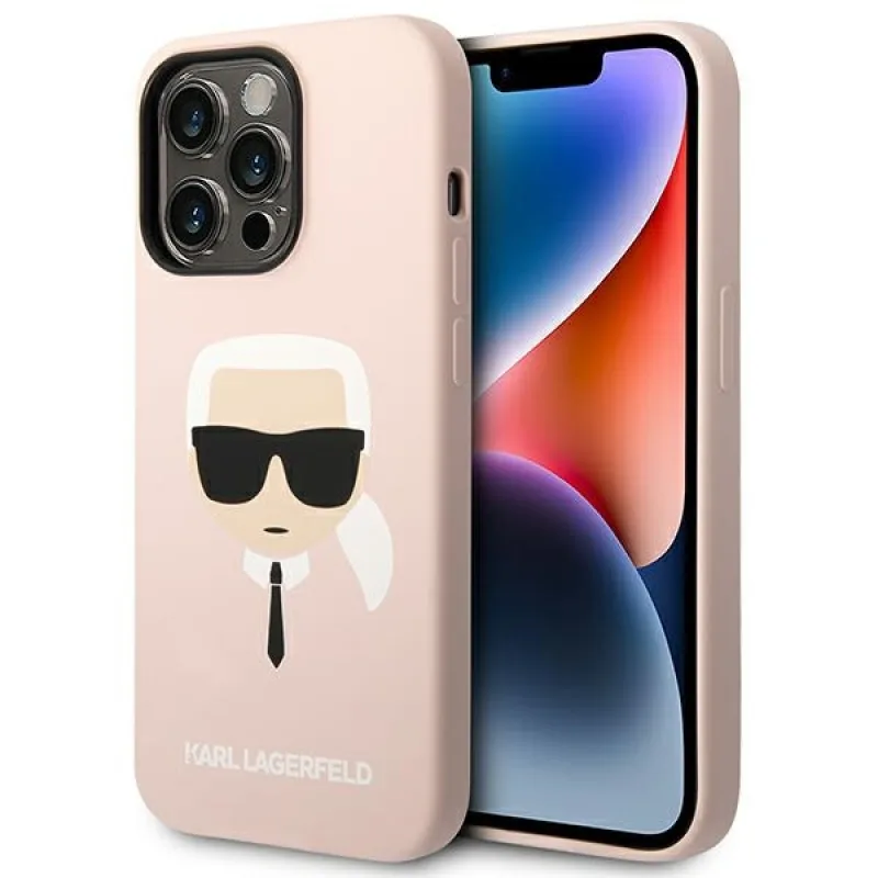 Karl Lagerfeld KLHCP14LSLKHLP pevné puzdro na iPhone 14 Pro 6,1" ružové/ružové silikónová Karlova hlava