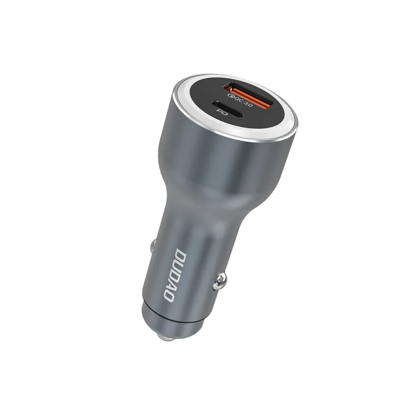 Dudao R4Ultra 120W napájanie Quick Charge LED nabíjačka do auta USB-A USB-C – šedá