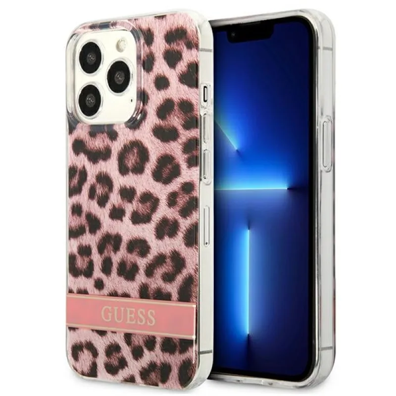 Guess GUHCP13LHSLEOP iPhone 13 Pro / 13 6,1" ružovo-ružové pevné puzdro Leopard