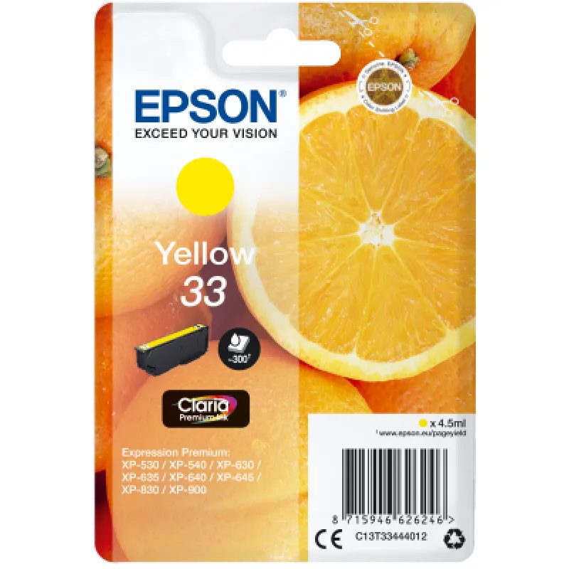 Epson Singlepack Yellow 33 Claria Premium Ink C13T33444012