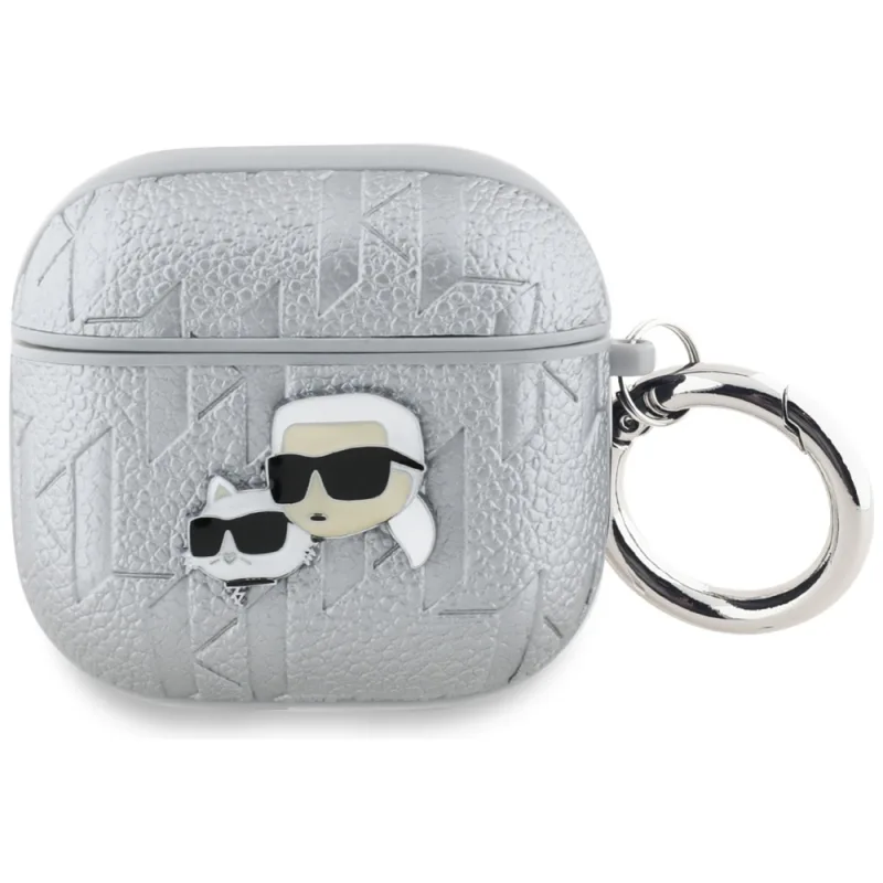 Karl Lagerfeld Monogram Karl & Choupette Head puzdro pre AirPods 4 - strieborné