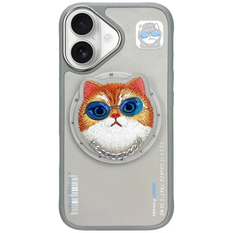 Puzdro Nimmy Glasses Cool Cat MagSafe pre iPhone 16 – šedé