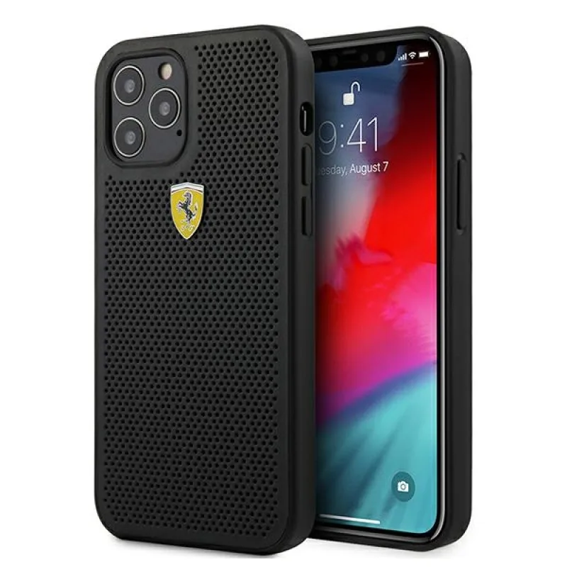 Ferrari FESPEHCP12LBK iPhone 12 Pro Max 6,7" čierne/čierne pevné puzdro On Track perforované