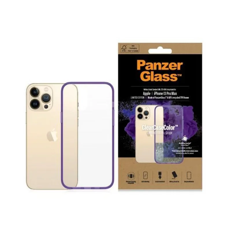 Antibakteriálne puzdro s certifikáciou Military Grade pre iPhone 13 Pro Max PanzerGlass ClearCase - priehľadné fialové