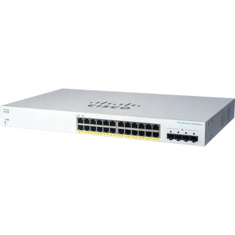 Cisco switch CBS220-24P-4G (24xGbE, 4xSFP, 24xPoE+, 195W) - REFRESH…