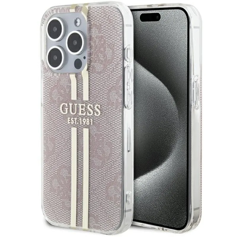 Puzdro Guess IML 4G Gold Stripe pre iPhone 14 Pro Max - ružové