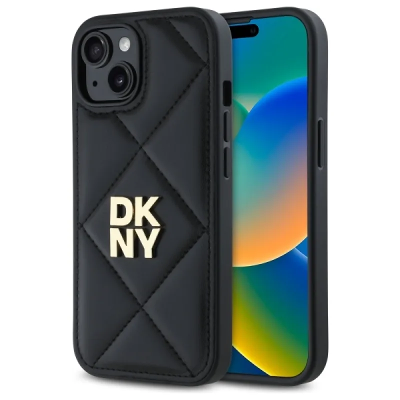 Puzdro DKNY Quilted Stack Logo na iPhone 15 – čierne