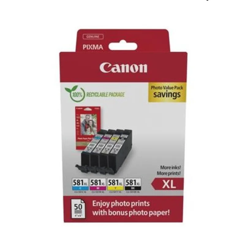 Canon cartridge CLI-581 C/M/Y/BK XL multipack + PP-201 10x15cm 50l