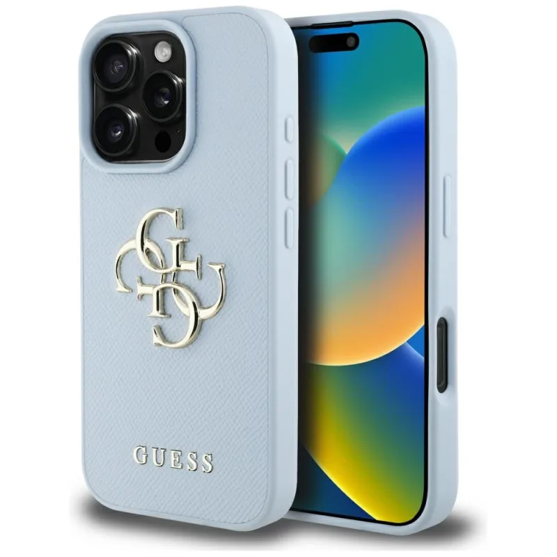 Obal Guess Grained Big 4G Logo Small Classic Logo pre iPhone 16 Pro - modrý