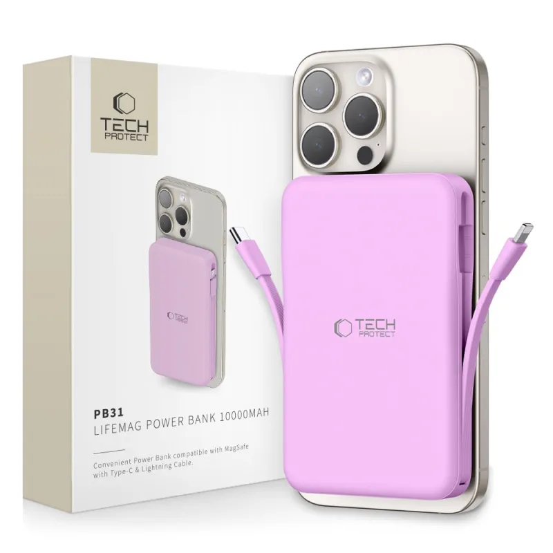 Power banka Tech-Protect PB31 MagSafe 10000 mAH – fialová