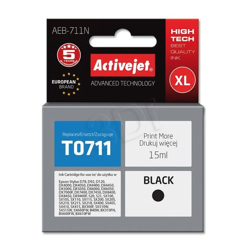 Atrament ActiveJet pre Epson T0711 čierna 10 ml AEB-711 / AEB-711N