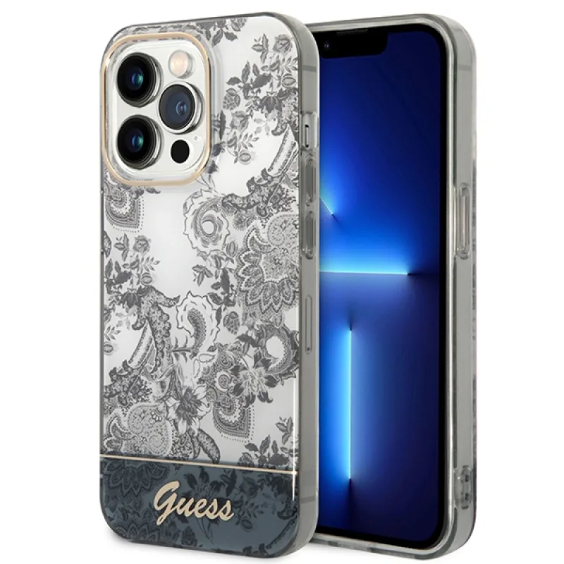 Guess GUHCP14LHGPLHG iPhone 14 Pro 6,1" sivé/sivé pevné puzdro Porcelain Collection