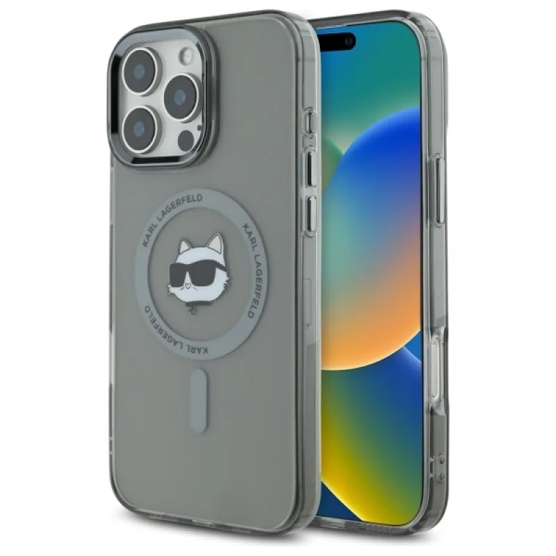Karl Lagerfeld IML Metal Choupette Head Puzdro MagSafe iPhone 16 Pro – čierne