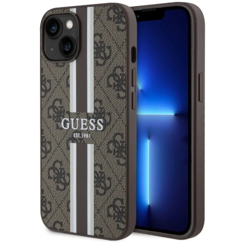 Guess GUHMP14SP4RPSW iPhone 14 6,1" hnedo-hnedé pevné puzdro 4G Printed Stripes MagSafe