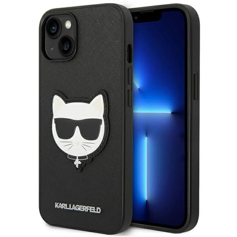 Karl Lagerfeld Saffiano Choupette Head Patch Case pre iPhone 14 Plus – čierne