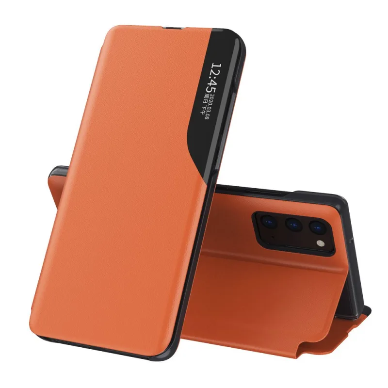 Eco Leather View Case elegantné puzdro typu knižnica so stojanom pre Samsung Galaxy A72 4G oranžové