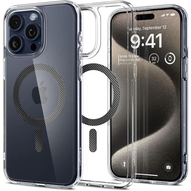 Puzdro Spigen Ultra Hybrid Mag Case s MagSafe pre iPhone 15 Pro Max – šedé